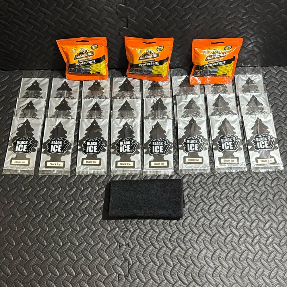 24•BLACK-ICE EXTRA AIR FRESHENERS, 3•ARMOR ALL SPONGES , 1•BLK MIRCRORIBER  RAG